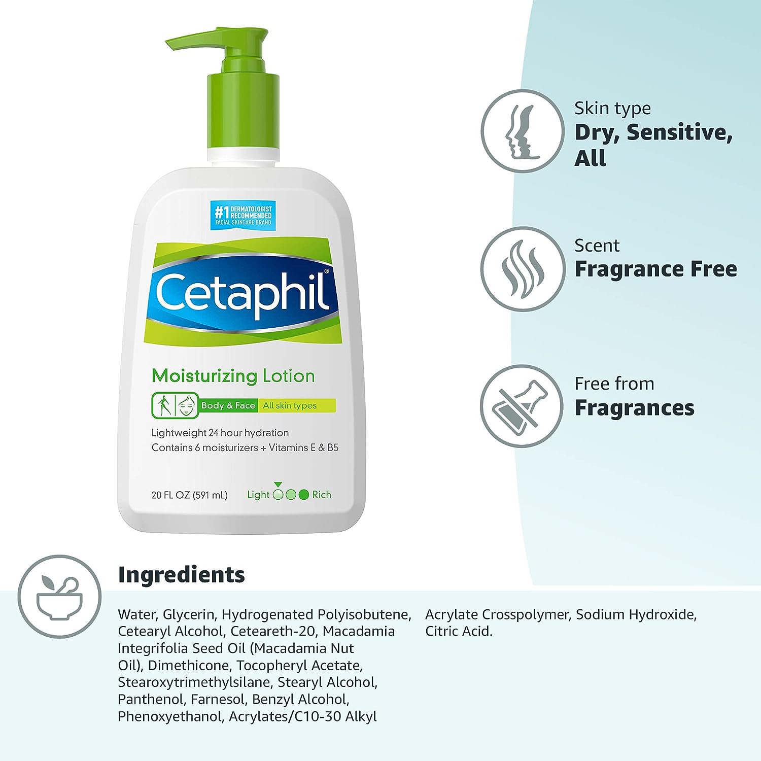Cetaphil Moisturizing Lotion - Body & Face - For All Skin Types - Net Wt. (591 mL)